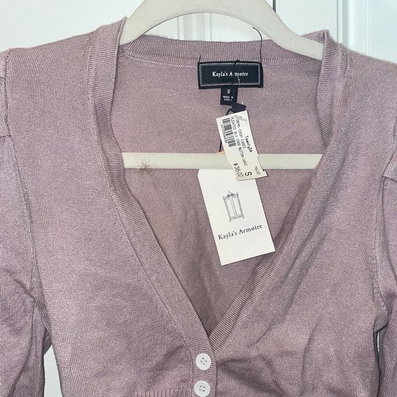 Kayla's Armoire Lavender Cropped V-Neck Cardigan w/ White Buttons NWT Size S - Picture 3 of 7